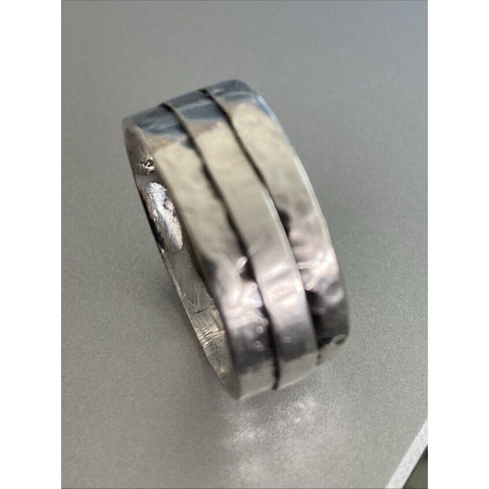Mens Sterling Silver Ring Handmade Wide Band Distressed Patina 4 grams Sz 13.5